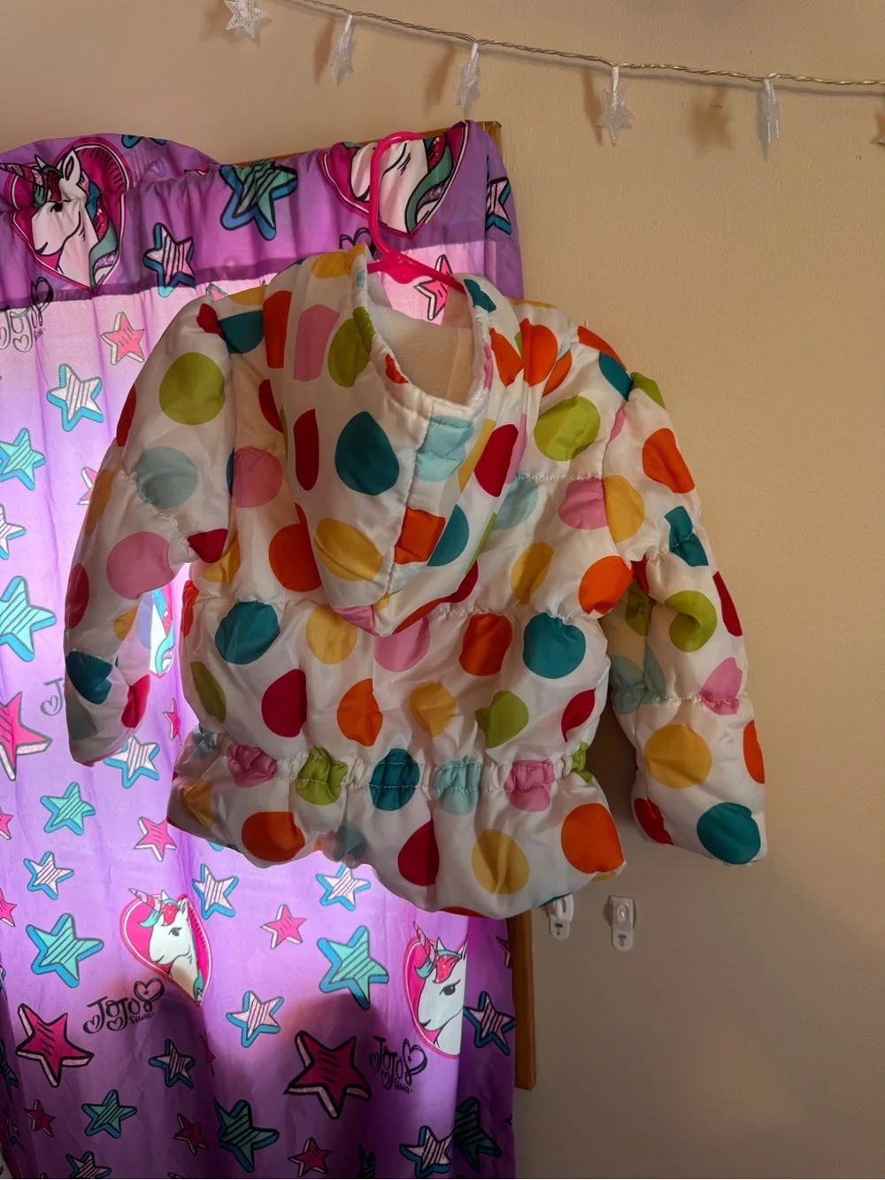 Gymboree White Puffer Jacket with Multicolor Polka Dots